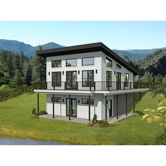 763-8322: Modern Contemporary 1 Bed, 1 Bath Luxury Home Plan, 832 Sq Ft: Full Blueprints with License to Build by Home Plan Marketplace - Lesuto