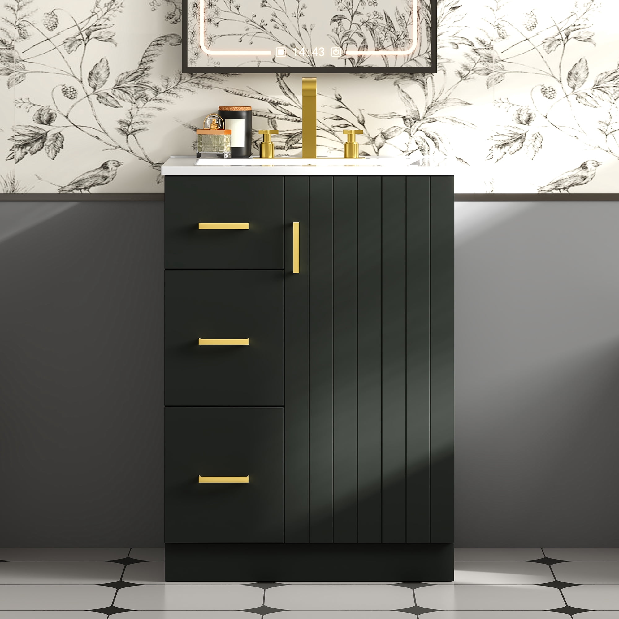 Euroco 24" Modern Bathroom Vanity with Sink, Small Bathroom Sink Cabinet with 2 Drawers and Soft-Closing Door, Under-mount Sink Bathroom Cabinet with Drawers