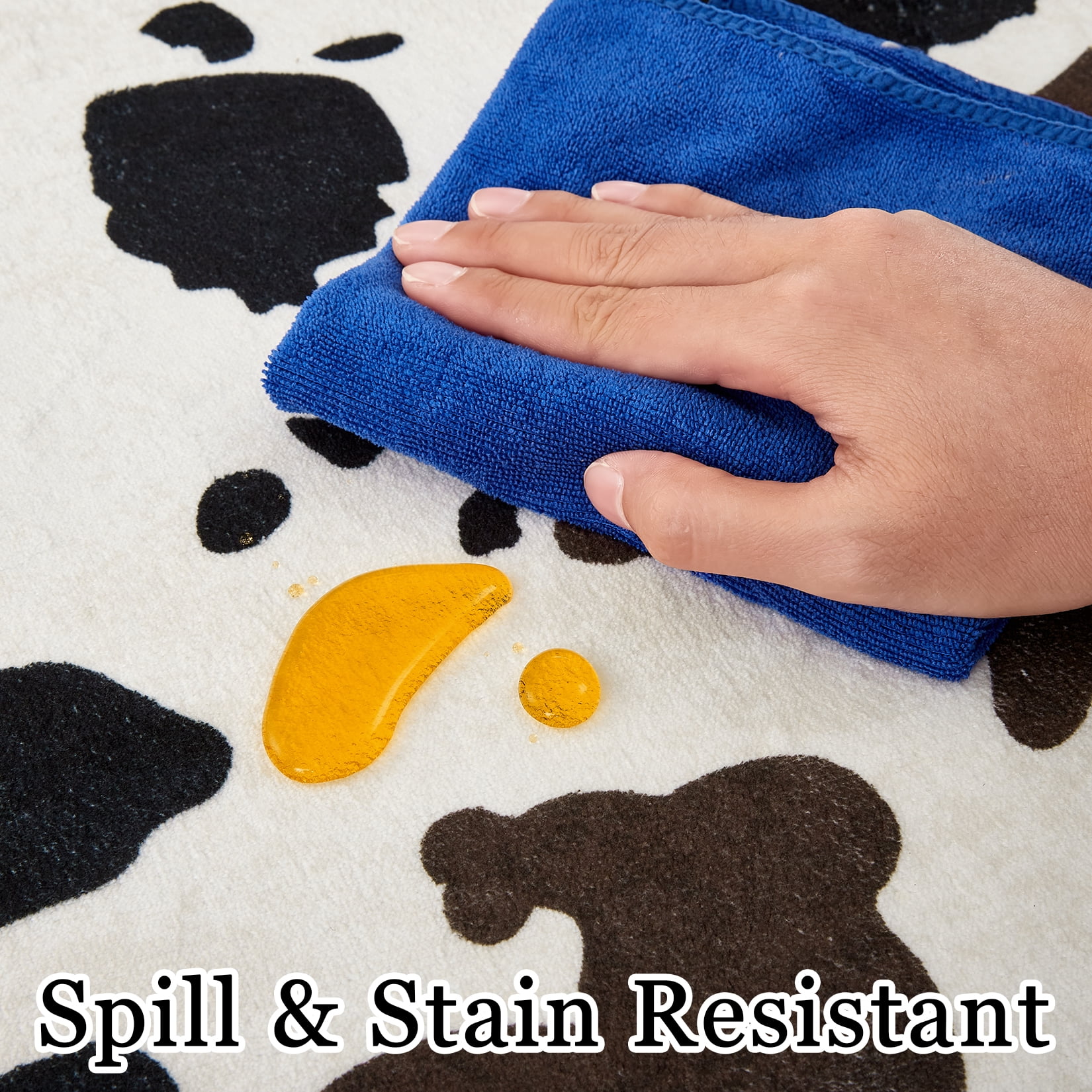 Tzou Cow Print Runner Rugs 2' x 6' – Modern Washable Low Pile Throw Rug with Non-Slip Backing, Stain-Resistant Soft Floor Carpet for Living Room, Bedroom, Kitchen (Machine Washable)