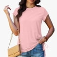 thumbnail image 5 of hotojiny Summer Tops for Women Cap Short Sleeve V Neck Tshirt with Side Shirring Plain Crew Neck Solid Color Fashion Tee, 5 of 6