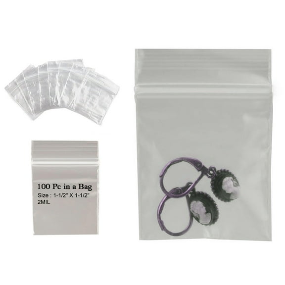 200 Pc Reclosable Clear Poly Bags W 1 1/2x 1 1/2 H Seal Lock Bag 2 Mil Storage