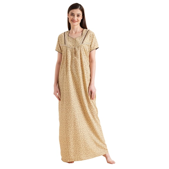 Sweet Dreams Women'S Polyester Maxi Casual Regular Nightgown (Ocw-2988 Khakhi L)