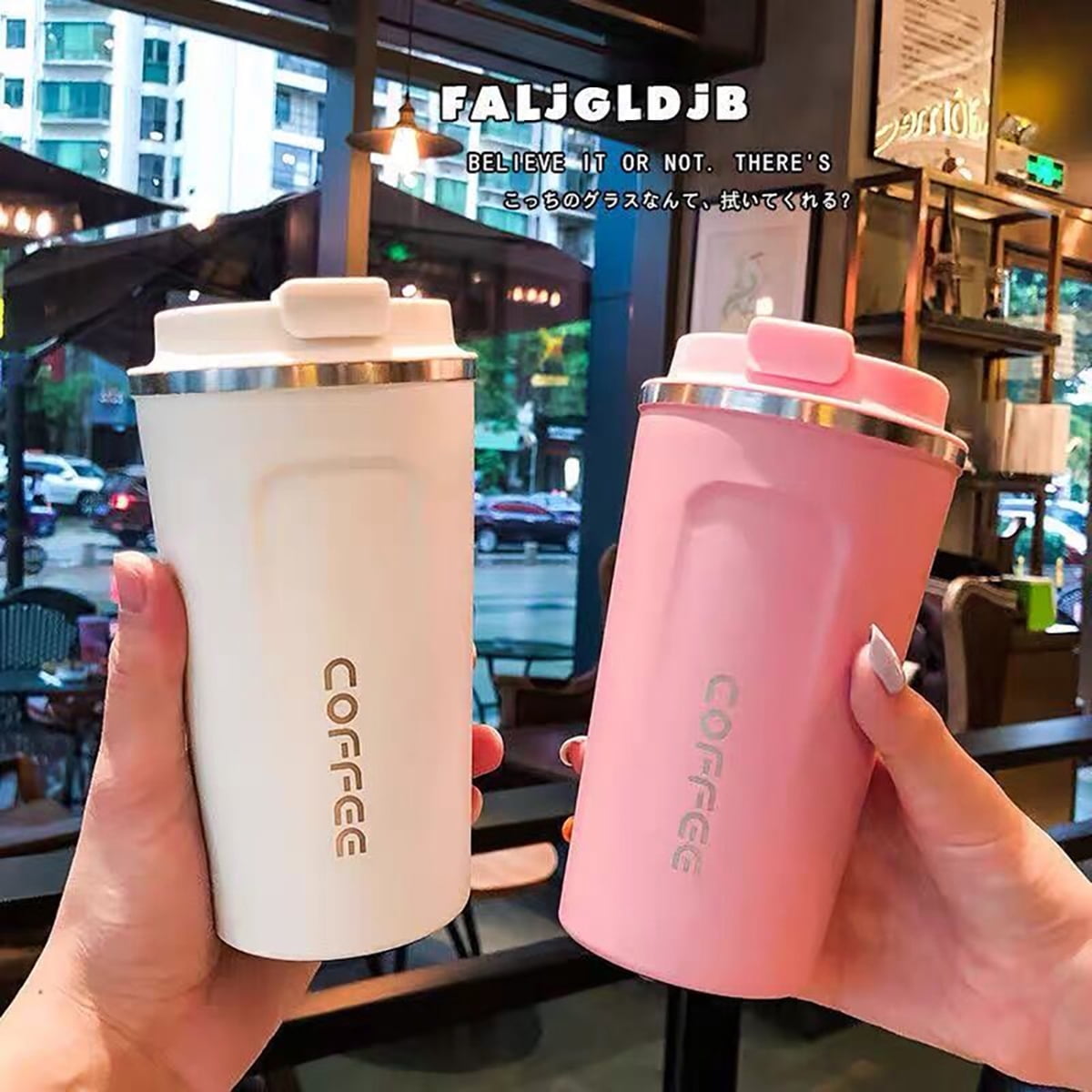 380ML Stainless Steel Car Coffee Cup Leakproof Insulated Thermal Thermos Cup Car Portable Travel Coffee Mug White