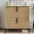 thumbnail image 3 of YYAo Bathroom Storage Vanity, Floor Cabinet,30" Bathroom Vanity with Ceramic Sink and Full-Extension Drawers, Fluted Design, Natural, 3 of 13