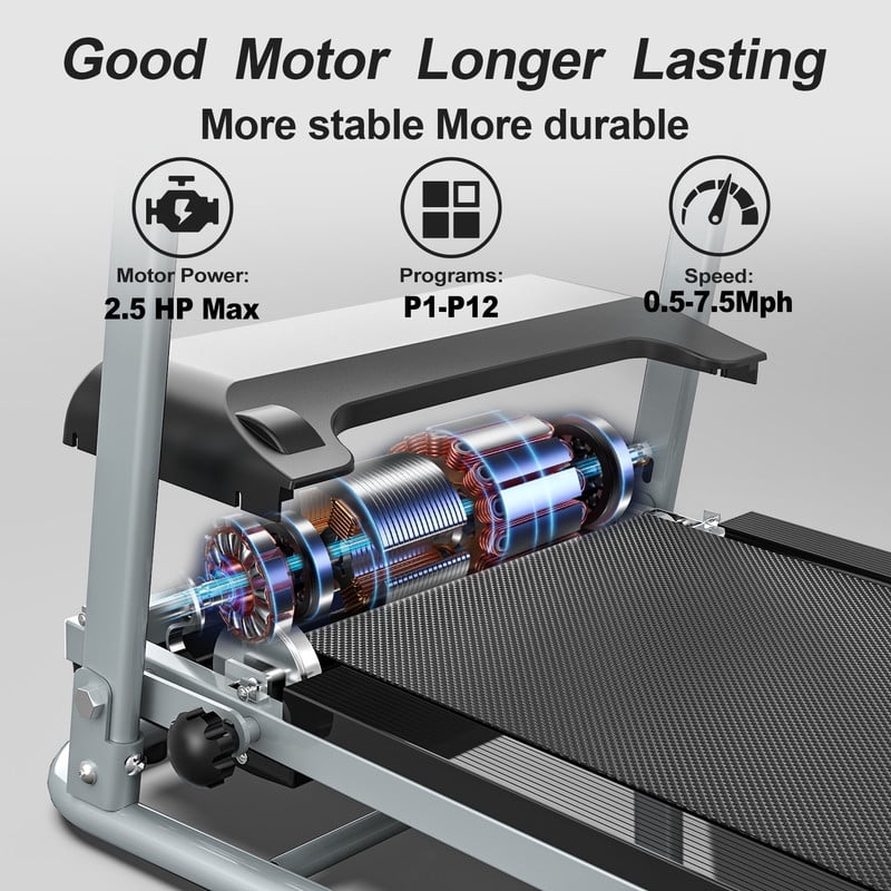 2.5HP Foldable Treadmill with 0.5-7.5MPH Speed Range, 3 Models, Cup Holder, Pad Holder, LED Display, 265 lbs. Max Load