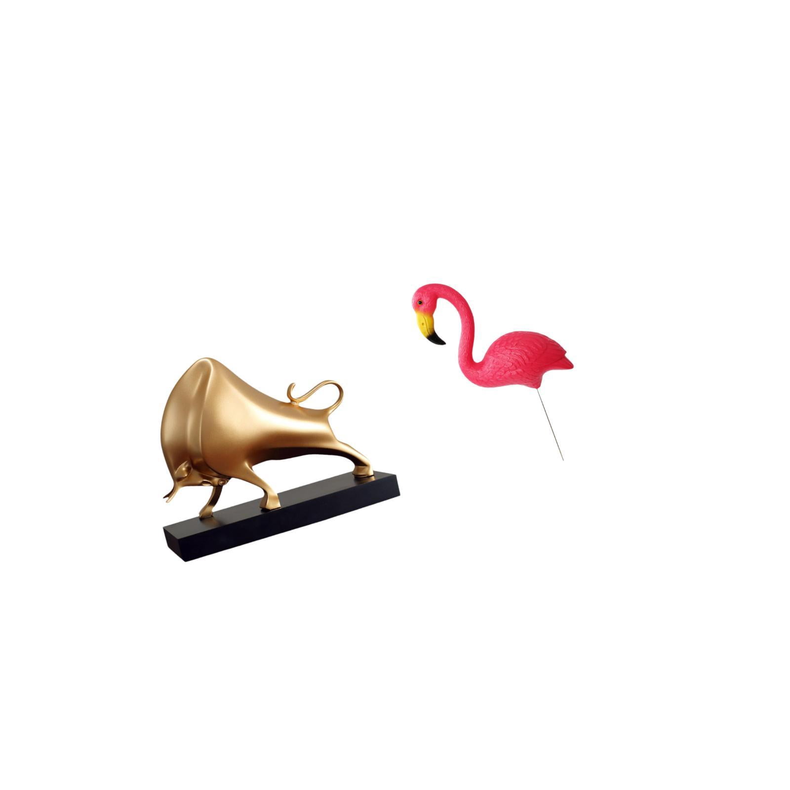 CoudarTitie Bull Sculpture Home Decor Tabletop Crafts Ox Abstract Statue Cattle Figurine Desk Living Room Bedroom Entrance Bird Figurine Yard Art Ornament Garden Accessories Flamingo Stake