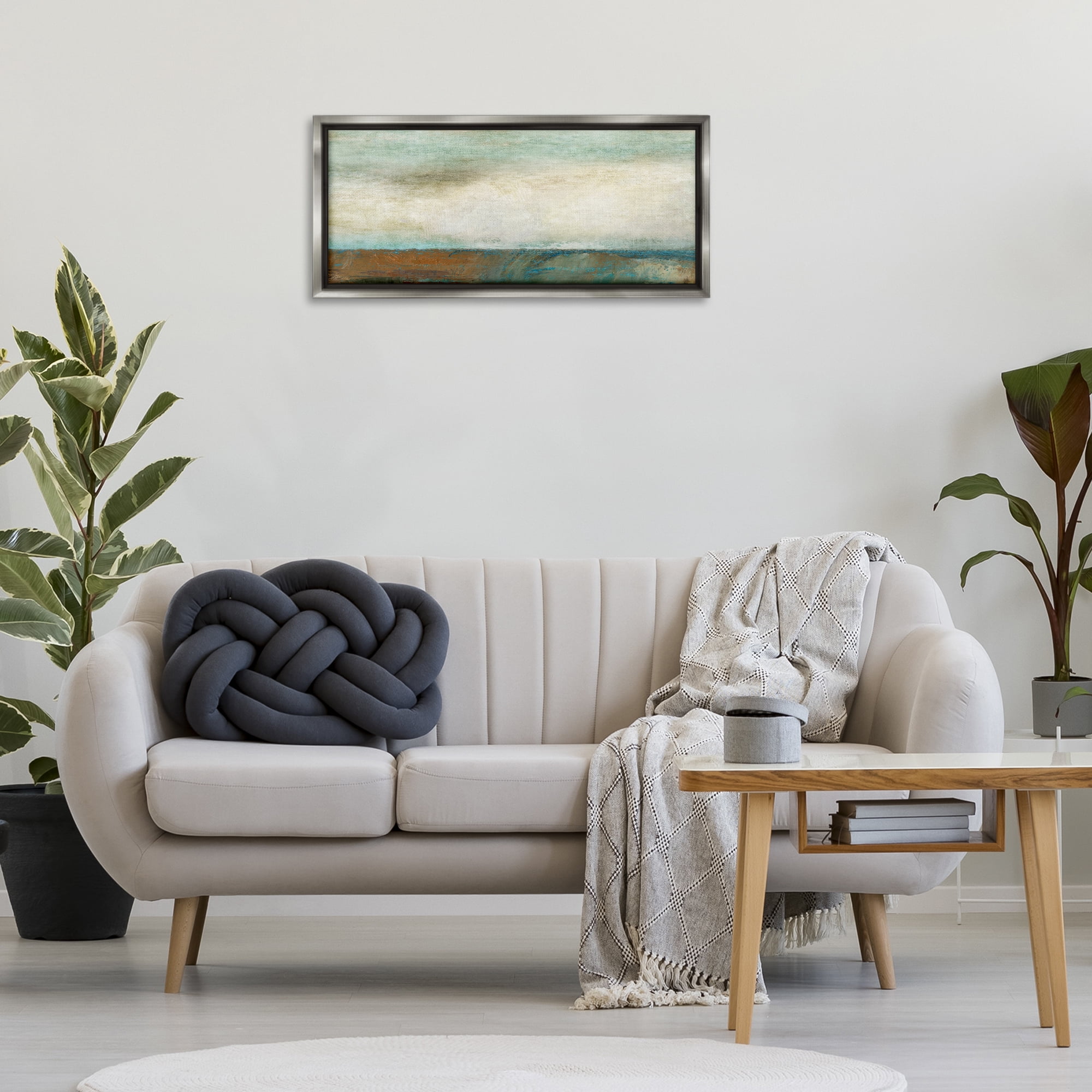 Stupell Industries Brushed Seascape View Abstract Painting Gray Floater Framed Canvas Art Print Wall Art, 31 x 14
