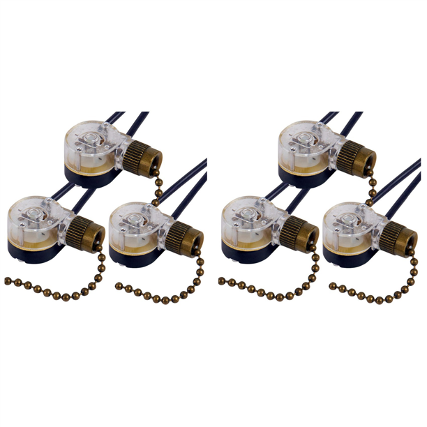 Paquete de 6 Interruptores de Luz de Ventilador de Techo ZE-109 Interruptor de Ventilador de Techo Interruptor de Cadena de Repuesto (Bronce)