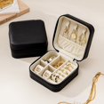 thumbnail image 2 of Portable Leather Travel Jewelry Box, Small Jewelry Organizer for Earrings, Studs, Necklaces and Rings, Compact Jewelry Case, Black, 2 of 3