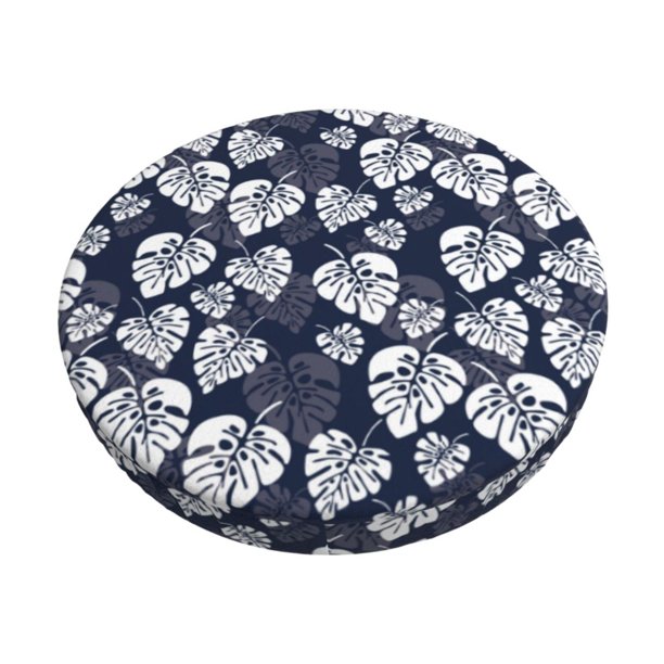 Disketp White Leaves Funda Redonda para Taburete, Funda de Cojín para Silla de Bar Suave y Elástica-13 inch