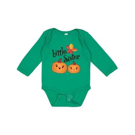 

Inktastic Little Sister Pumpkins with Fall Leaves Gift Baby Girl Long Sleeve Bodysuit