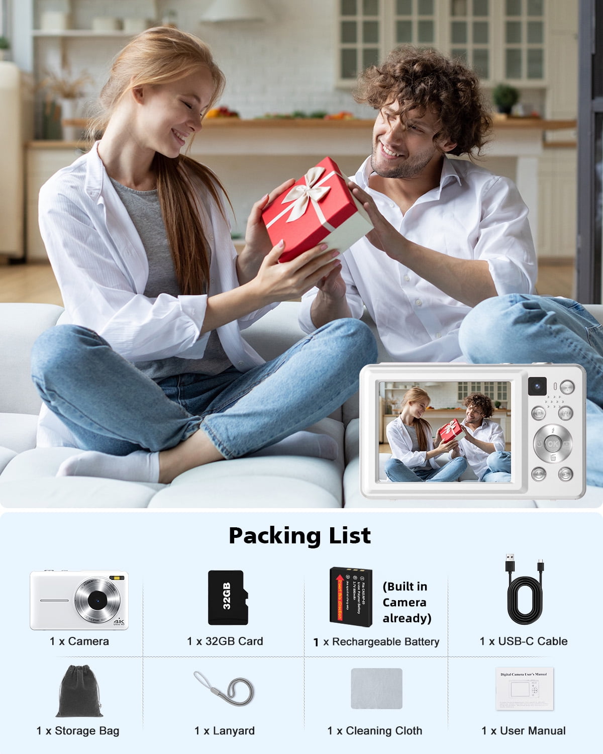 Zostuic 4K Digital Camera, 64MP Autofocus Vlogging Camera with Dual Lens, LED Flash, 16X Zoom, 2.8" IPS Screen, 256GB Expandable, Compact Point & Shoot for Boys Girls Seniors