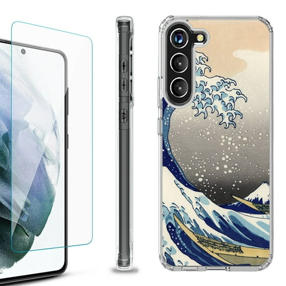 OneToughShield ® for Samsung Galaxy S23  S23 Plus 5G Shockproof Bumper Phone Case, with Tempered Glass Screen Protector - Great Wave