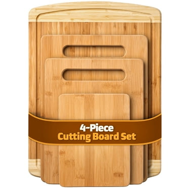 Bamboo Wood Cutting Board Set - Chopping Board with Juice Groove for Meat, Cheese & Vegetables - Butcher Block, Cheese & Charcuterie Board (Set of 4)