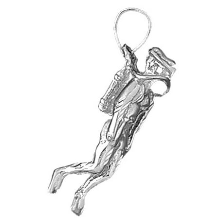 18K White Gold 3D Scuba Diver Pendant - 37 mm