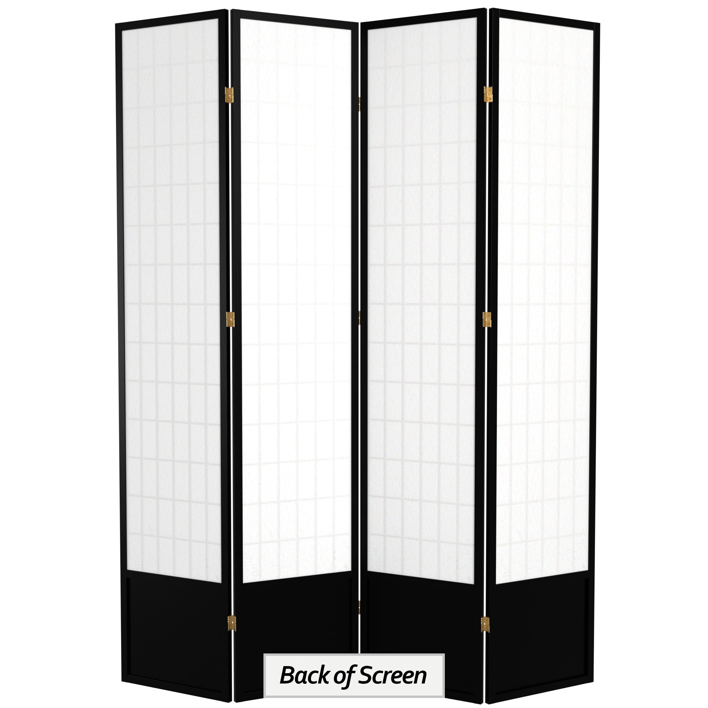 Red Lantern 7 ft. Tall Window Pane Shoji Screen - Black - 4 Panels