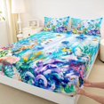 thumbnail image 4 of jejeloiu Watercolor Ocean Animal Bed Sheets For Girls,Tropical Fish Coral Full Size Sheets,Multicolor Blue,4 Pieces,1 Flat Sheet, 1 Fitted Sheet and 2 Pillowcases, 4 of 6