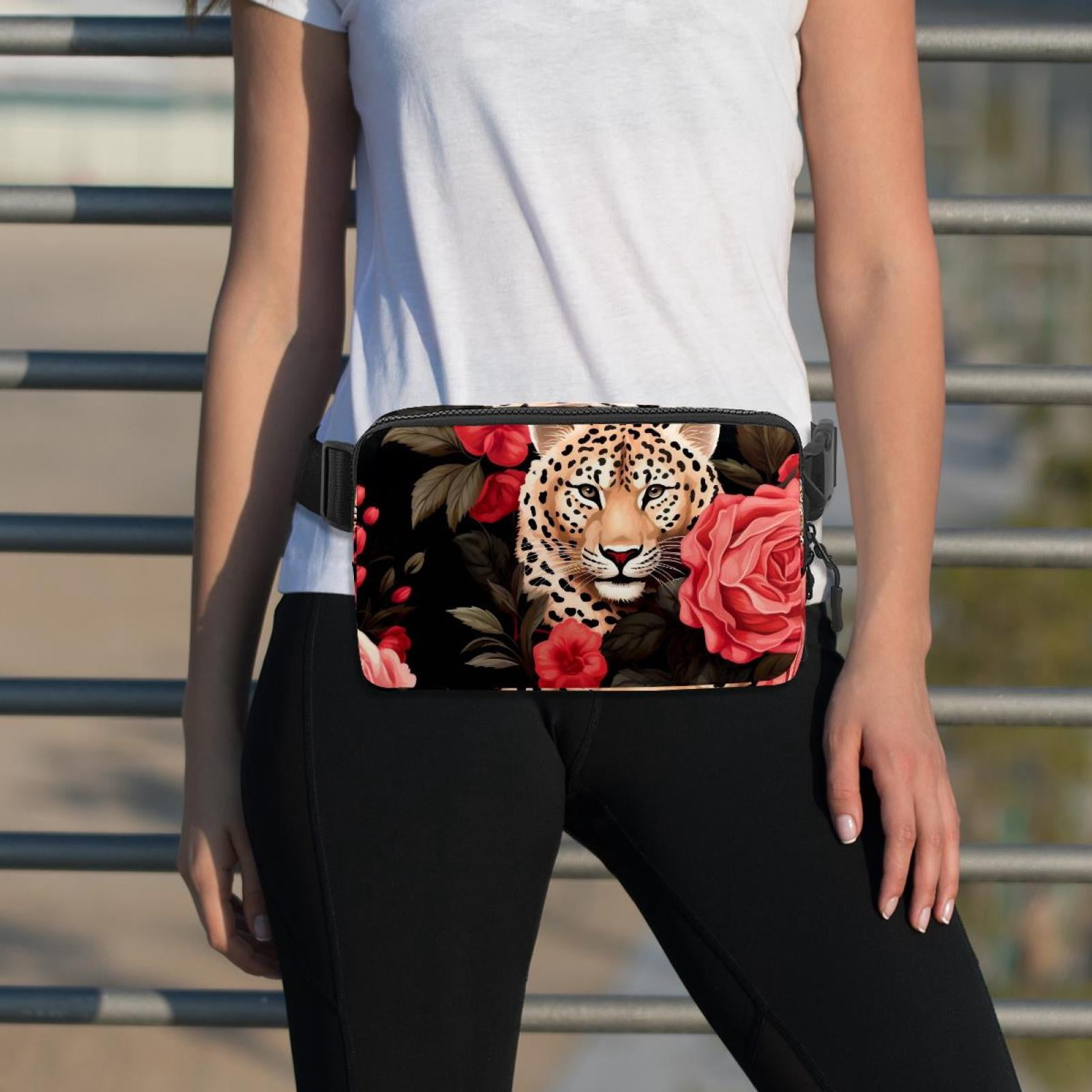 Rose Leopard Lightweight Adjustable Running Belt Bag Fanny Pack Waist Pack with Extension Strap Unisex
