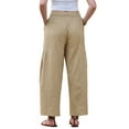 thumbnail image 3 of INSPIRE CHIC Wide Leg Pants for Women's Summer Casual Elastic Waist Drawstring Cotton Trousers with Pockets XS Khkai, 3 of 6