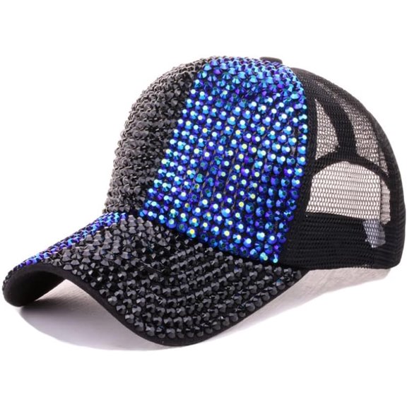 Bling Baseball Hats, Women Studded Rhinestone Crystals Adjustable Baseball Cap Sparkle Bling Denim Sun Hat Peaked Cap