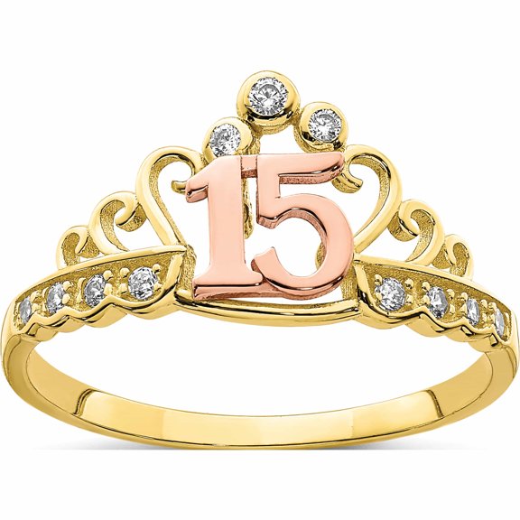 10K Two-Tone Cz 15 Crown Ring (Size 8) Made In United States 10c1430