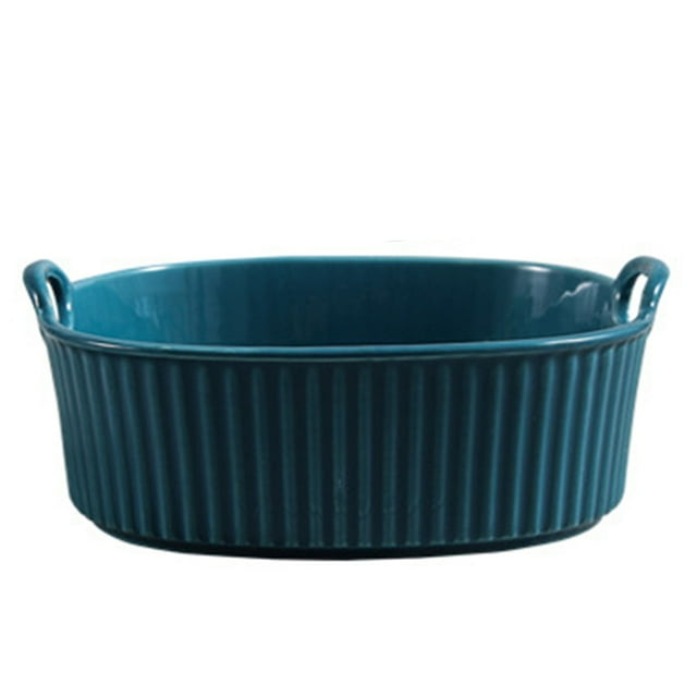 Qeeadeea Rectangular Lasagne Pan With Handle, Small Ceramic Bakeware Pan For 1 Person, Porcelain Baking Dish Oven Proof-blue-650ml, 18x16.5x5.5cm