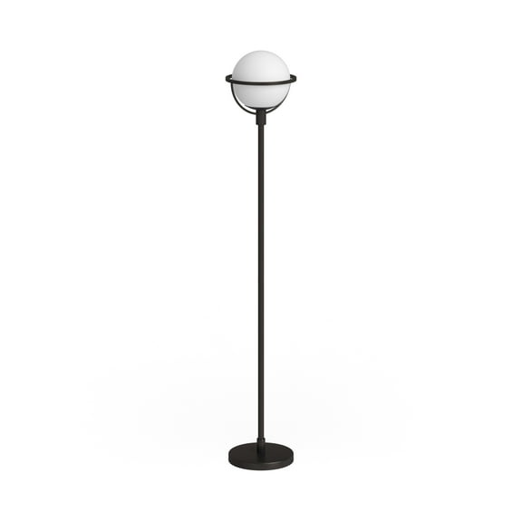 Evelyn&Zoe Cieonna Globe & Stem Floor Lamp with Glass Shade, Blackened Bronze/White