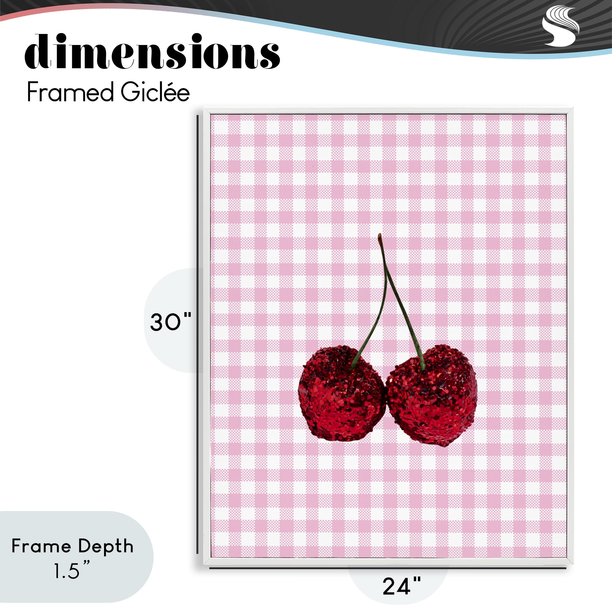 Stupell Industries Glitter Cherry on Pink Gingham White Framed Giclee Art, design by LISH Creative