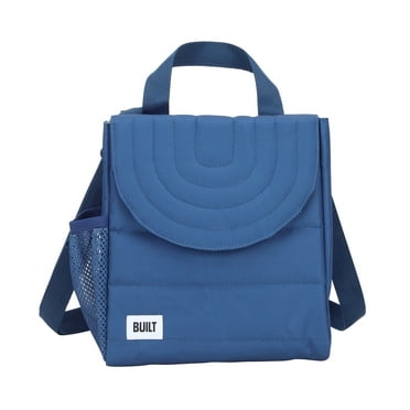 BUILT Insulated Reusable Polyester Kids Lunch Box Puffer Bag with Side Pocket, Navy