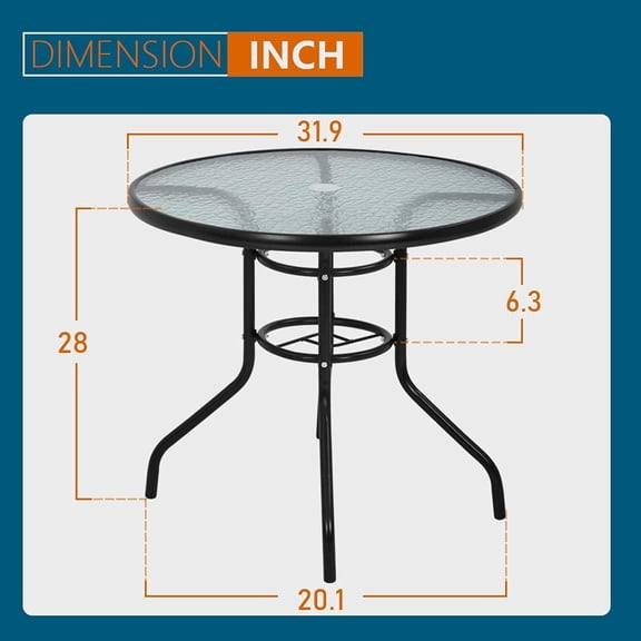 Outdoor Table  Dining Table with Tempered Glass Umbrella Hole for Lawn Balcony, Yard (Round)
