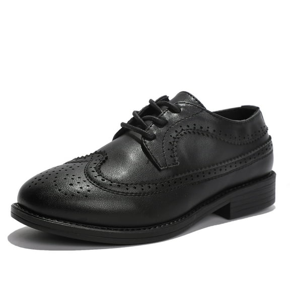kkdom Boys Girls Oxfords Shoes Formal Leather Dress Shoes Wedding Black 3.5 Big Kid