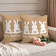 thumbnail image 2 of Every Bunny Welcome Pillow Covers 2 Pack Easter Spring White Bunny Silhouette Linen Texture Pillowcase Waterproof Outdoor Throw Pillow Cover for Patio Garden Square Cushion 16”x16”, 2 of 9