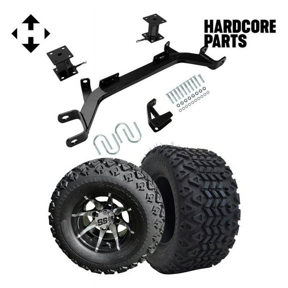Hardcore Parts 4" Drop Axle Lift Kit for EZGO Marathon (1975-1993) Electric Golf Cart with 10" Machined/Black 'Kraken' Wheels and 20"x10"-10" DOT rated All-Terrain tires