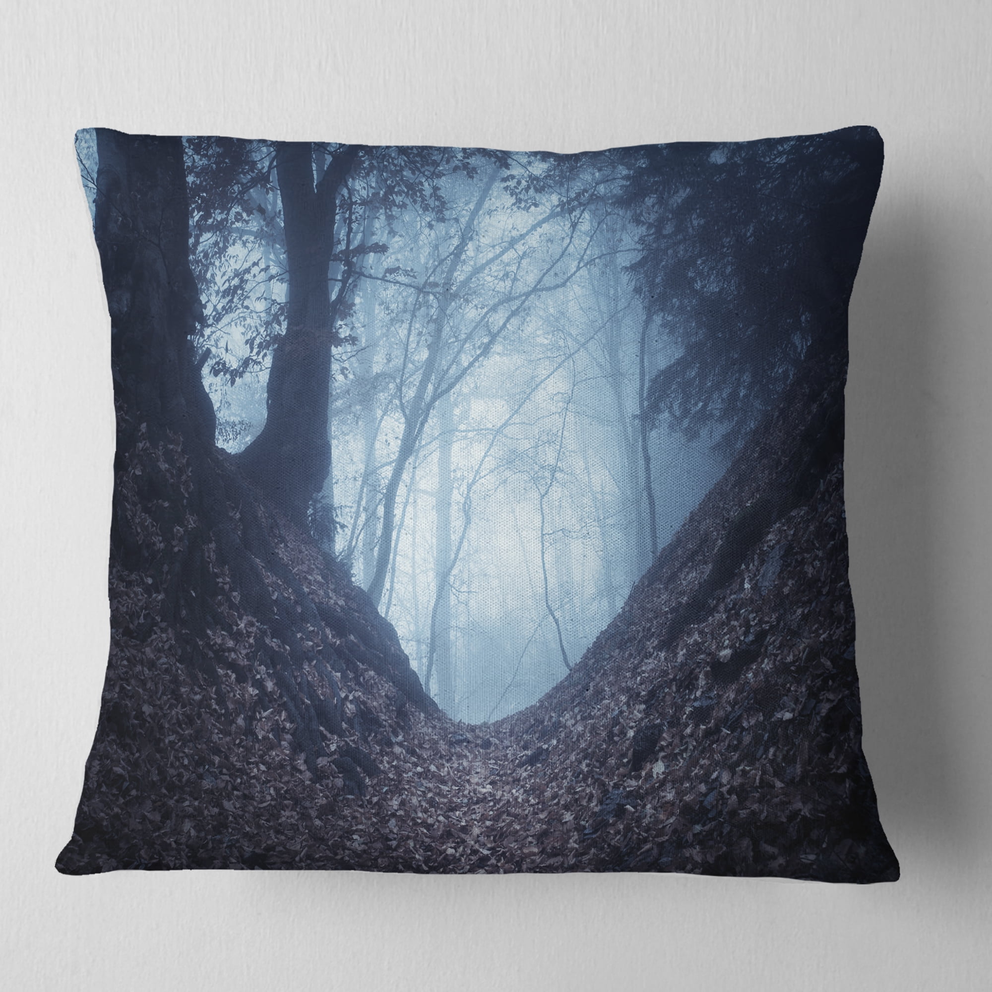 Designart Sunlight Hitting Foggy Forest - Landscape Photography Throw Pillow - 16x16