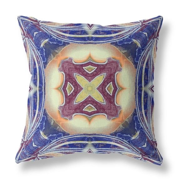 18" Indigo Cream Geo Tribal Suede Throw Pillow