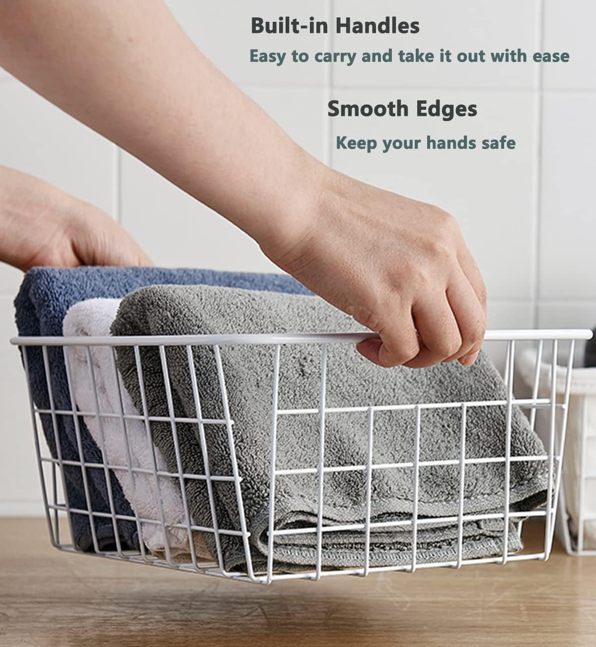 Freezer Baskets Wire Storage Baskets, Closet Baskets Bin Organizer Storage for Home, Office,Freezer, Pantry, Bathroom Organizing, White, Set of 6