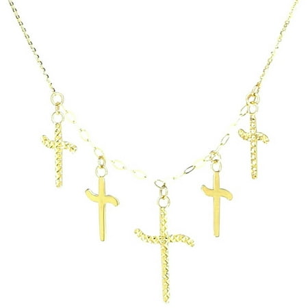 American Designs Jewelry 14kt Yellow Gold Diamond-Cut Dangling Cross Religious Necklace, 18 Chain