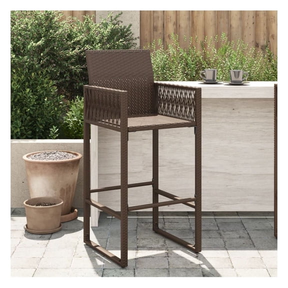 Garden Bar Stool Brown PE Rattan, Outdoor Patio Furniture, Powder-Coated Steel, Weather Resistant, 2-Pack, Balcony Seating