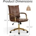 thumbnail image 2 of MOJAY Mid-Back Ergonomic Leather Office Desk Chair, Modern Upholstered Computer Chair, Executive Office Chair with Arms, Swivel Adjustable Rolling Chair with Gold Base (Brown), 2 of 8