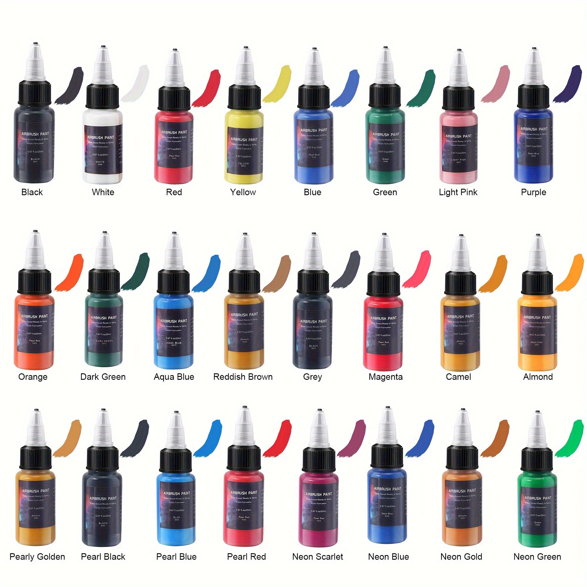 EKOHERR 24-Color Acrylic Airbrush Paint Set