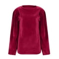 thumbnail image 5 of Lenpel Velvet Tops for Women Loose Lantern Long Sleeve Crew Neck Pleated Vintage T Shirts Dressy Casual Velour Blouses(Hot Pink,X-Large), 5 of 5