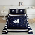 thumbnail image 2 of Feelyou Cartoon Ocean Sailboat Bedding Comforter Set for Boy, Marine Nautical Twin Comforter Sets, Navy Abstract Lines Bedding Set, Microfiber Bedroom Decor, 2pcs, 2 of 8