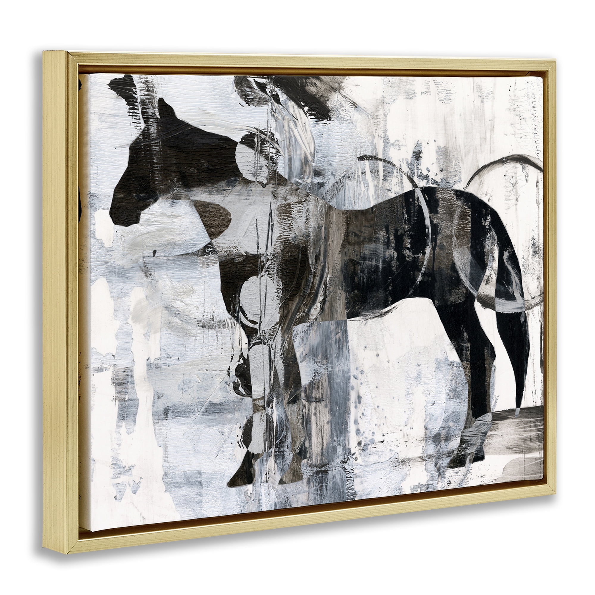 Stupell Industries Horse & Abstract Circles Animals & Insects Painting Gold Floater Framed Canvas Art Print Wall Art, 21 x 17