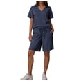 thumbnail image 3 of vigerkar 2 Piece Sets for Women Summer Lounge Sets Short Sleeve Sweatsuit V-neck Tops and Drawstring Shorts Outfits Tracksuit (Dark Blue, 3XL), 3 of 8