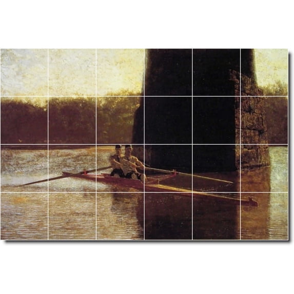 Ceramic Tile Mural-Thomas Eakins Waterfront Painting 350. 48" w x 32" h using (24) 8 x 8 ceramic tiles