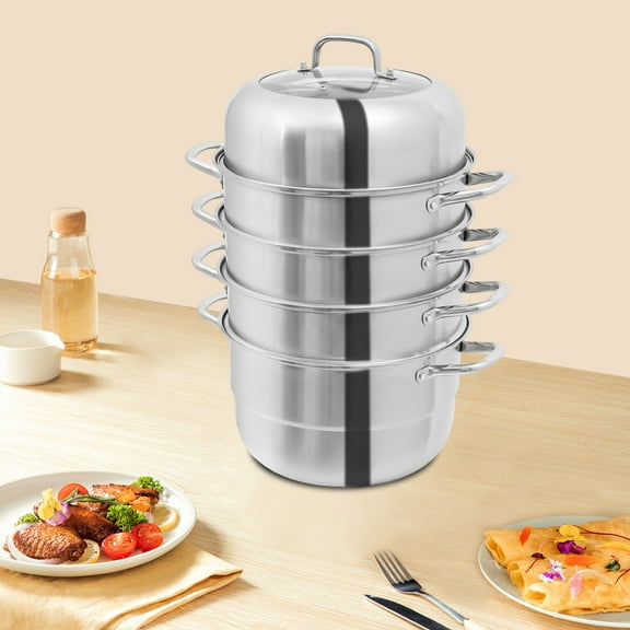 32.5 cm Steamer Pot, 5-Tier 304 Stainless Steel Steamer Pot with Glass Lid, for Steaming Shrimp, Miscellaneous Grains, Steamed Buns, and Boiling Noodles