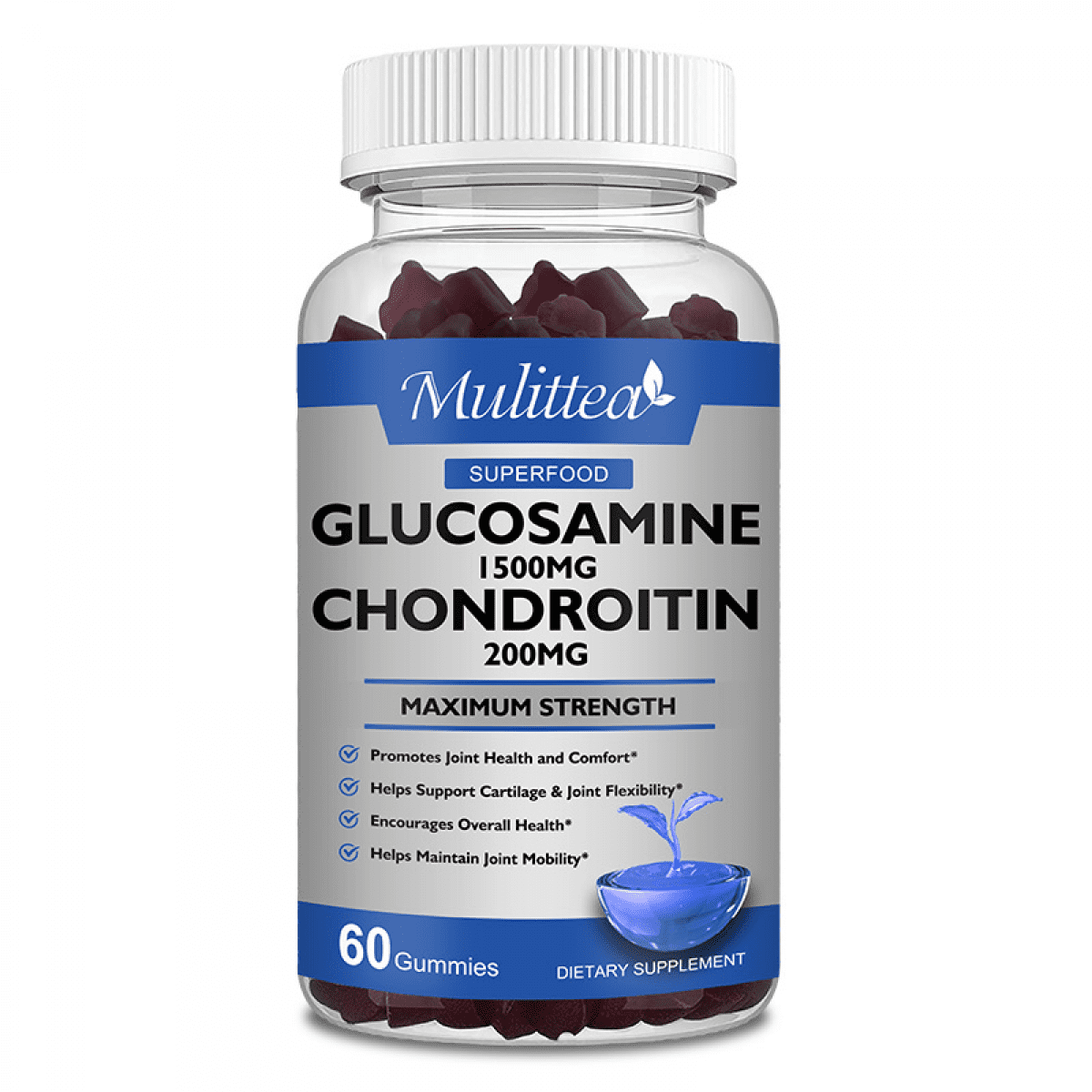 Glucosamine 1500mg with Chondroitin 200mg Supports Joint Discomfort Relief, Gummies Supplements for Adults Men & Women, 60 Count