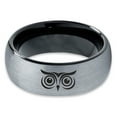thumbnail image 2 of Tungsten Owl Wide Open Eyes Staring Band Ring 8mm Men Women Comfort Fit Black Dome Brushed Gray Polished, 2 of 4