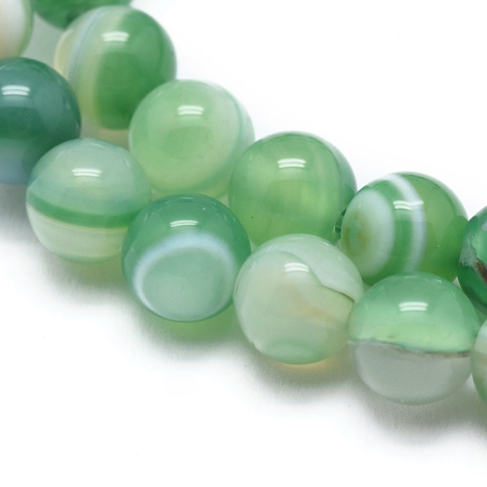 Natural Striped Agate/Banded Agate Beads Strands Dyed Heated Round Sea Green 10mm Hole: 1mm 37pcs/strand 14.9 inch(38cm) diy