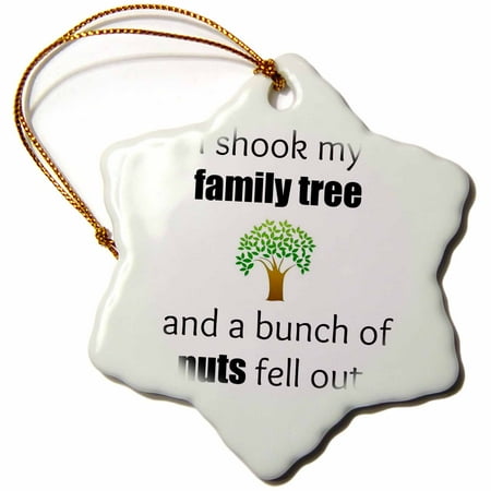 Not Porcelain - 3dRose I shook my family tree and a bunch of nuts fell out black letters, Snowflake Ornament, Porcelain, 3-inch